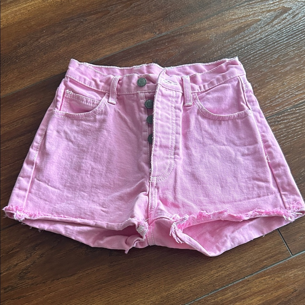 Pink High-Waisted Denim Shorts